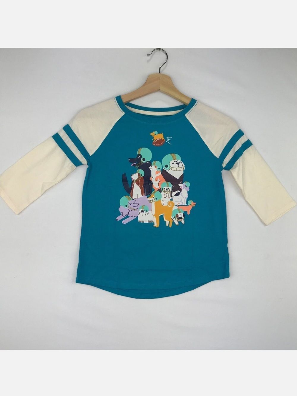 Cat & Jack Teal and White Raglan Tee with Dog Football Graphic